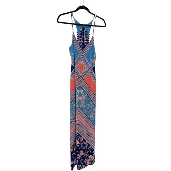 NEW Blue and Neon Sleeveless Floral Maxi Dress with Crochet Back.Size S - Picture 8 of 17